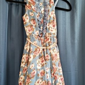 Girls Sleeveless Blue Floral Dress